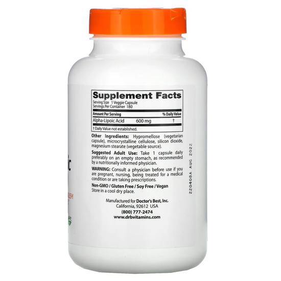 Doctor's Best Alpha Lipoic Acid 600mg Vegicaps 180 Vegicaps