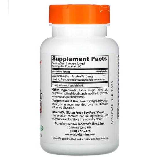 Doctor's Best Astaxanthin With AstaPure 6mg Veg Softgels 90 Softgels