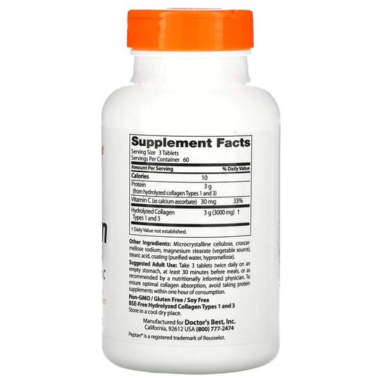 Doctor's Best Collagen Types 1 & 3 With Vitamin C 1000mg Tablets 180 Tablets