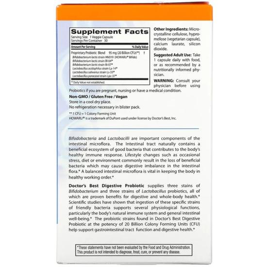 Doctor's Best Digestive Probiotic 20 Billion CFU Vegicaps 30 Vegicaps