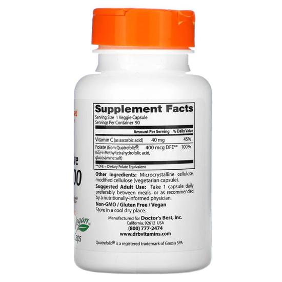 Doctor's Best Fully Active Folate 400 With Quatrefolic 400mcg Vegicaps 90 Vegicaps