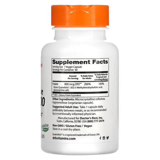 Doctor's Best Fully Active Folate 800 With Quatrefolic 800mcg Vegicaps 60 Vegicaps