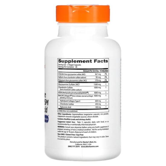 Doctor's Best Glucosamine Chondroitin MSM + Hyaluronic Acid Capsules 150 Capsules