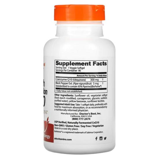 Doctor's Best High Absorption CoQ10 With BioPerine 300mg Veg Softgels 90 Softgels