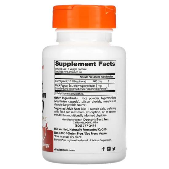 Doctor's Best High Absorption CoQ10 With BioPerine 400mg Vegicaps 60 Vegicaps