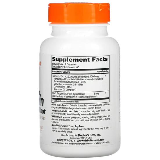 Doctor's Best High Absorption Curcumin From Turmeric Root With C3 Complex & BioPerine 500mg Capsules 120 Capsules