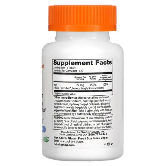 Doctor's Best High Absorption Iron 27mg Tablets 120 Tablets