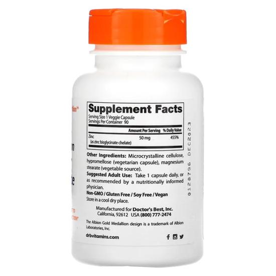 Doctor's Best High Absorption Zinc Bisglycinate 50mg Vegicaps 90 Vegicaps