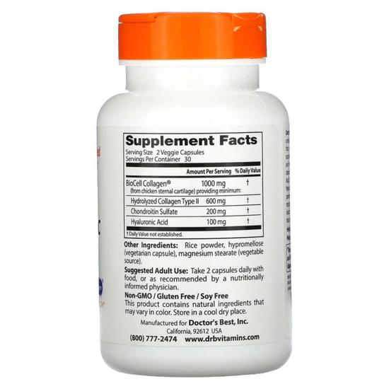Doctor's Best Hyaluronic Acid + Chondroitin Sulphate With BioCell Collagen Capsules 60 Capsules