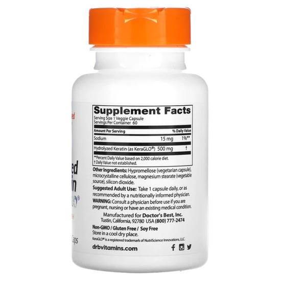 Doctor's Best Hydrolyzed Keratin 500mg Vegicaps 60 Vegicaps