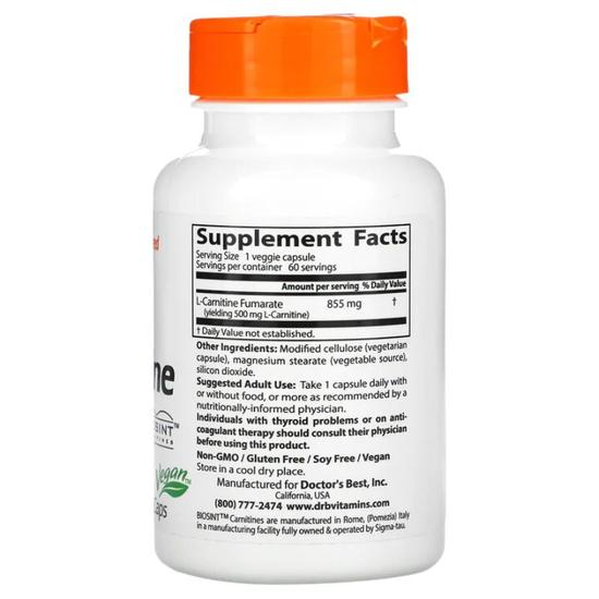 Doctor's Best L-Carnitine Fumarate 855mg Vegicaps 60 Vegicaps