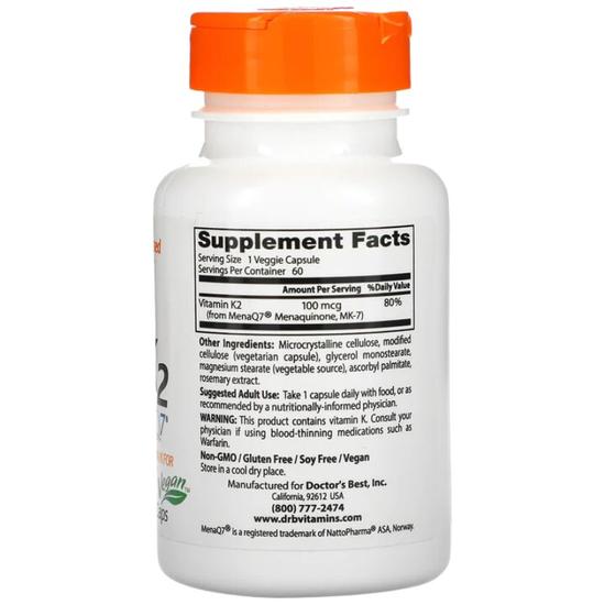 Doctor's Best Natural Vitamin K2 MK7 With MenaQ7 100mcg Vegicaps 60 Vegicaps