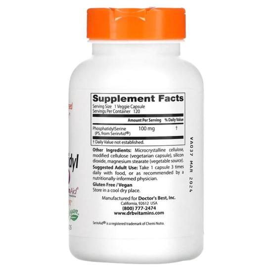 Doctor's Best Phosphatidylserine With SerinAid 100mg Vegicaps 120 Vegicaps