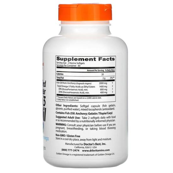 Doctor's Best Purified & Clear Omega 3 Fish Oil 1000mg Marine Softgels 120 Softgels