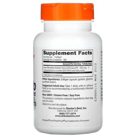 Doctor's Best Saw Palmetto Standardised Extract 320mg Softgels 180 Softgels