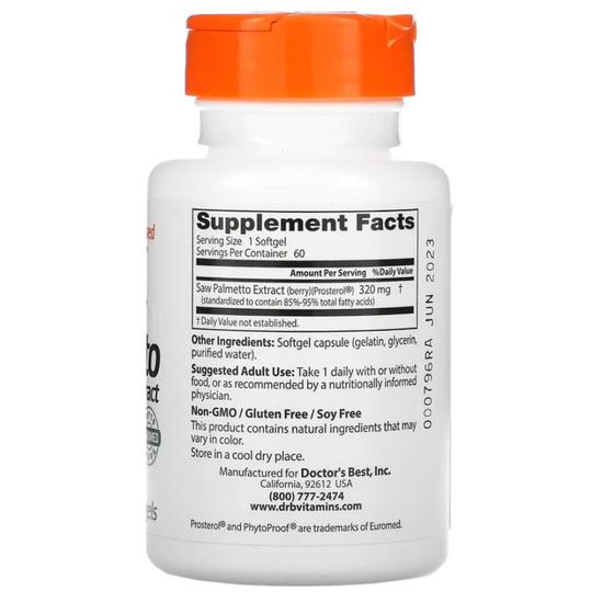 Doctor's Best Saw Palmetto Standardised Extract With Prosterol 320mg Softgels 60 Softgels