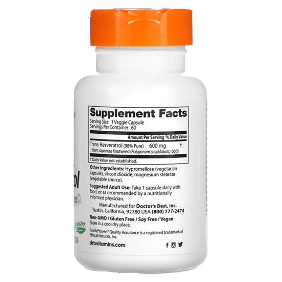 Doctor's Best Trans-Resveratrol 600 600mg Vegicaps 60 Vegicaps