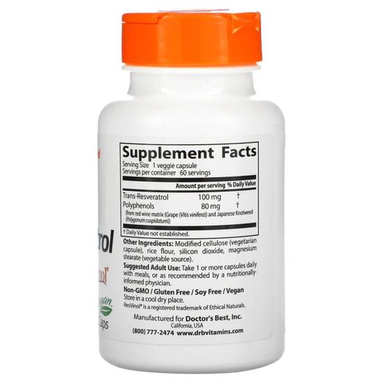Doctor's Best Trans-Resveratrol With ResVinol-25 100mg Vegicaps 60 Vegicaps