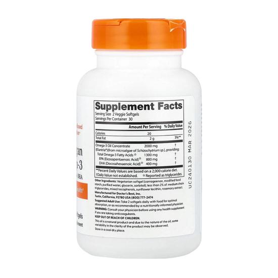 Doctor's Best Vegan Omega-3 E DHA Softgels 60 Softgels