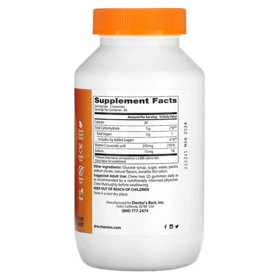 Doctor's Best Vitamin C 250mg Orange Bliss Gummies 120 Gummies