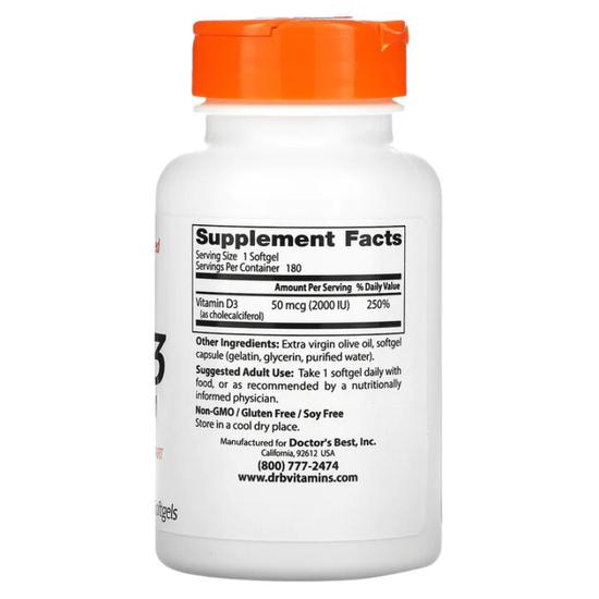 Doctor's Best Vitamin D3 2000iu Softgels 180 Softgels