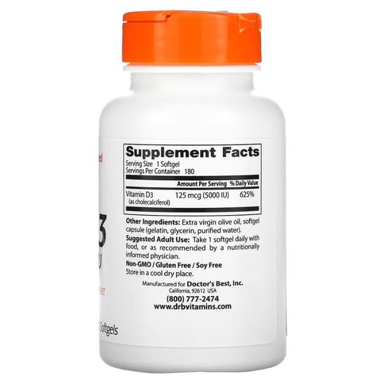 Doctor's Best Vitamin D3 5000iu Softgels 180 Softgels
