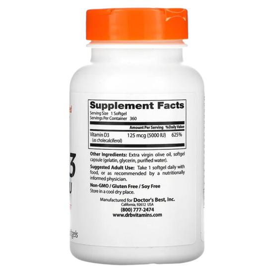 Doctor's Best Vitamin D3 5000iu Softgels 180 Softgels