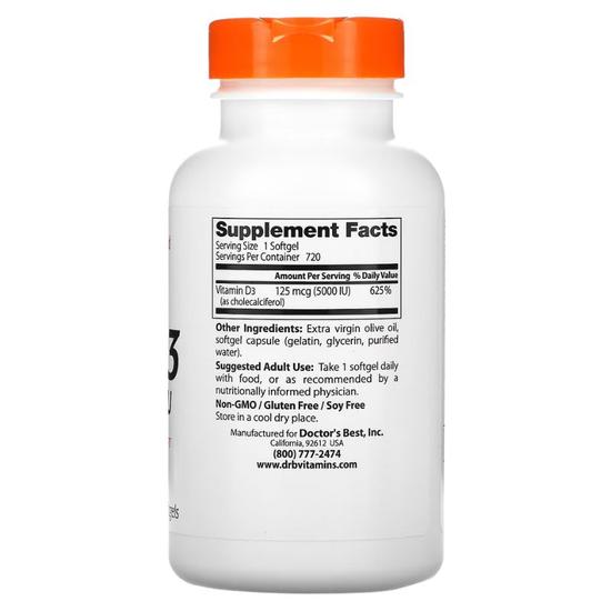 Doctor's Best Vitamin D3 5000iu Softgels 180 Softgels