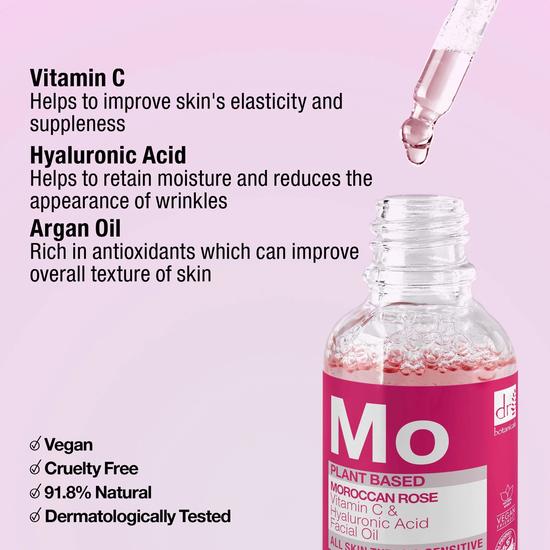 Dr Botanicals Moroccan Rose Facial Oil With Hyaluronic Acid & Vitamin C 15ml