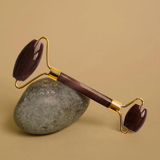 Dr Botanicals Tiger Eye Harmony & Balancing Facial Roller Gold Metal Handle