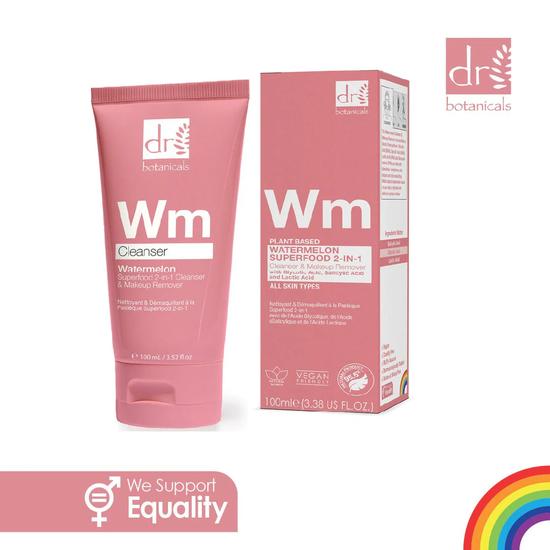 Dr Botanicals Watermelon Superfood 2-in-1 Cleanser & Makeup Remover With Glycolic Acid, Salicylic Acid & Lactic Acid Duo Pack 100ml x 2