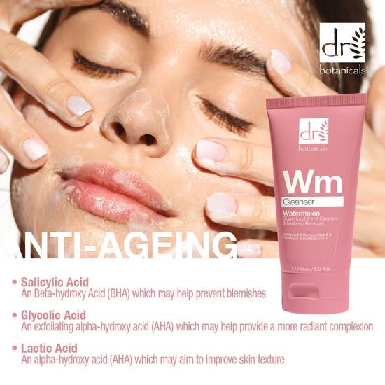 Dr Botanicals Watermelon Superfood 2-in-1 Cleanser & Makeup Remover With Glycolic Acid, Salicylic Acid & Lactic Acid 100ml
