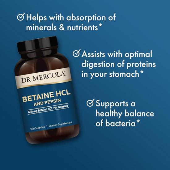 Dr. Mercola Betaine HCL & Pepsin Capsules 90 Capsules