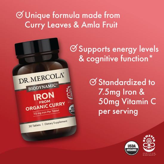 Dr. Mercola Biodynamic Iron From Organic Curry Capsules 30 Capsules