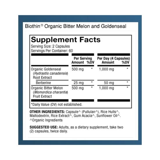 Dr. Mercola BIOTHIN Organic Bitter Melon & Goldenseal Capsules 120 Capsules