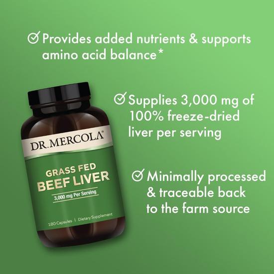 Dr. Mercola Grass Fed Beef Liver Capsules 180 Capsules