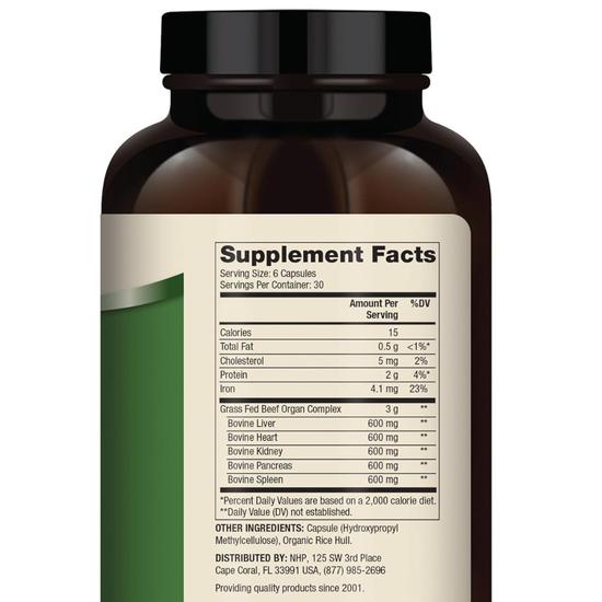 Dr. Mercola Grass Fed Beef Organ Complex Capsules 180 Capsules