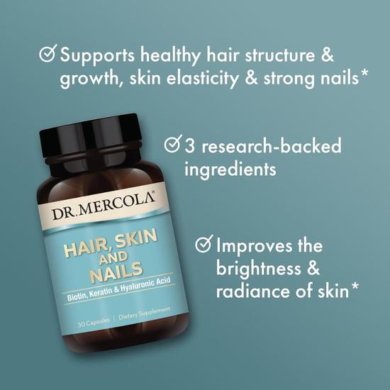 Dr. Mercola Hair, Skin & Nails Biotin, Keratin & Hyaluronic Acid Capsules 30 Capsules