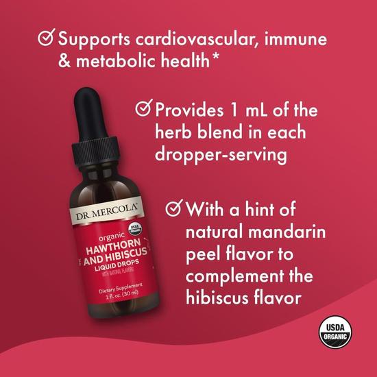 Dr. Mercola Organic Hawthorn & Hibiscus Liquid Drops 30ml