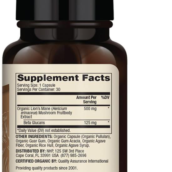 Dr. Mercola Organic Lion's Mane Mushroom Extract Capsules 30 Capsules