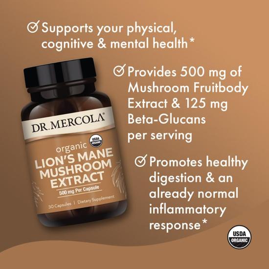 Dr. Mercola Organic Lion's Mane Mushroom Extract Capsules 30 Capsules