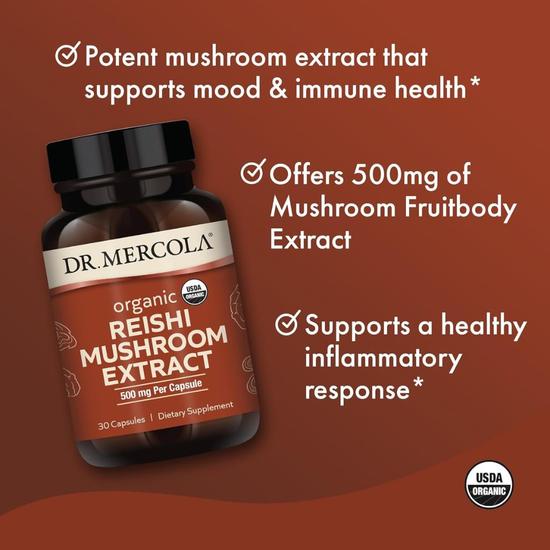 Dr. Mercola Organic Reishi Mushroom Extract Capsules 30 Capsules
