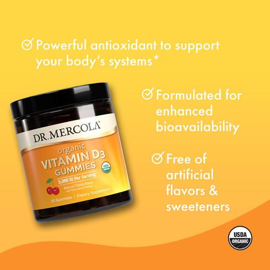 Dr. Mercola Organic Vitamin D3 Cherry Gummies 30 Gummies
