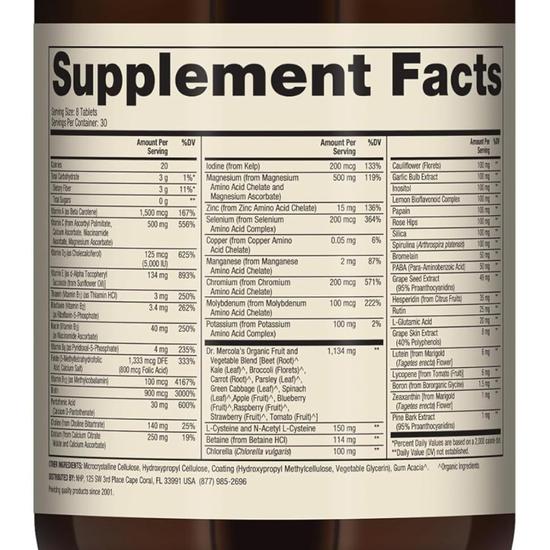 Dr. Mercola Whole-Food Complex With Added Multivitamin Plus Vital Minerals Tablets 240 Tablets