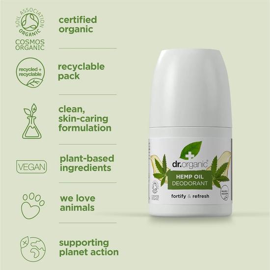 Dr. Organic Bioactive Skin Care Hemp Oil Deodorant Roll On 50ml