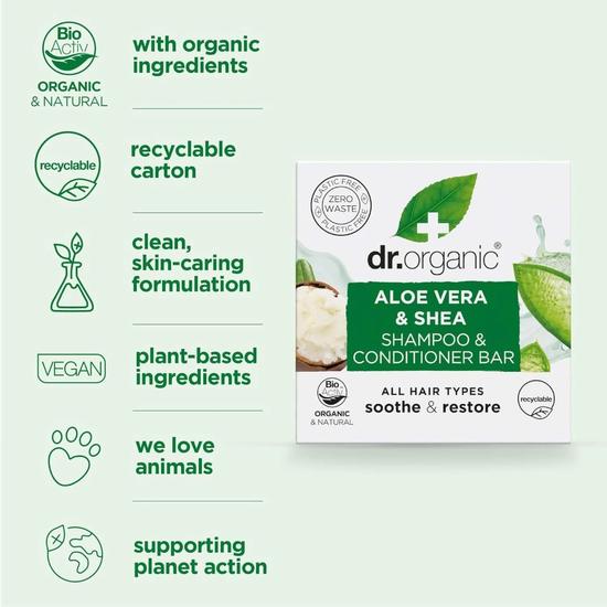 Dr. Organic dr.organic Aloe & Shea Shampoo & Conditioner Bar 75g