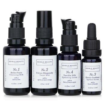 Edible Beauty On The Fly Travel Mini Kit: Cleansing Milk 15ml+ Toner Mist 30ml+ Ageless Serum 10ml+ Hydrating Lotion 15ml 4pcs
