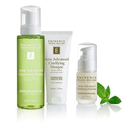Eminence Organic Skin Care Acne Advanced Treatment System 150ml Cleansing Foam, 60ml Clarifying Masque + 35ml Clarifying Hydrator