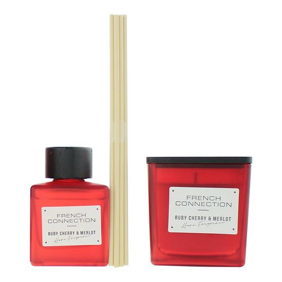 French Connection Autumn Collection Ruby Cherry + Merlot Diffuser + Candle Gift Set 100ml