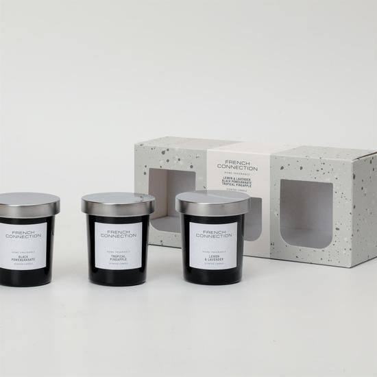French Connection Black Collection Trio Of Candles Gift Set 3 x 52g